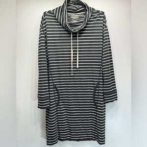 Loungewear Tunic Gray & White Striped Cowl Neck Dress Max Edition Weekend Medium